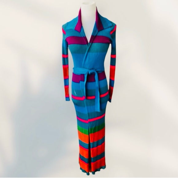 ETRO KNIT MULTICOLOR MAXI BELTED CARDI-COAT SWEATER SIZE 38 - Picture 16 of 16